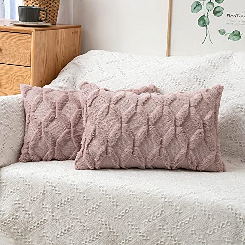 MIULEE Kissenbezüge 2er Set Wolle Sofakissen Sanft Dekokissen Weich Kissenbezug Couchkissen Dekorativ Zierkissenbezug für Sofa Bett Wohnzimmer Schlafzimmer klassischer Style Altrosa 30x50cm von MIULEE