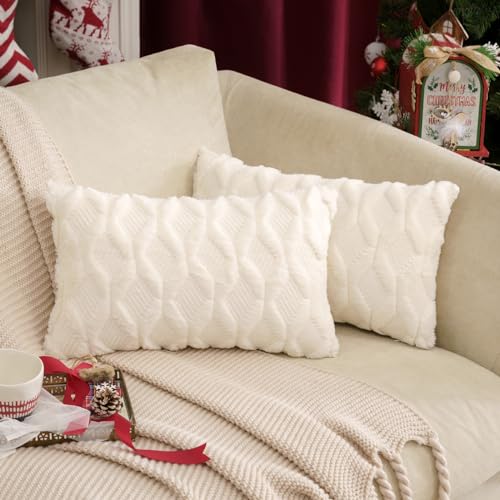 MIULEE Weihnachten Kissenbezüge 2er Set Wolle Sofakissen Sanft Dekokissen Weich Kissenbezug Couchkissen Dekorativ Zierkissenbezug für Sofa Wohnzimmer Schlafzimmer klassischer Style Milchweiß 30x50cm von MIULEE