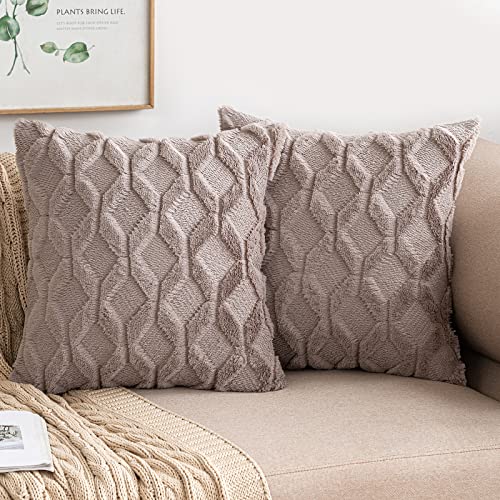 MIULEE Kissenbezüge 2er Set Wolle Sofakissen Sanft Dekokissen Weich Kissenbezug Couchkissen Dekorativ Zierkissenbezug für Sofa Bett Wohnzimmer Schlafzimmer klassischer Style Sandfarbe 40x40cm von MIULEE