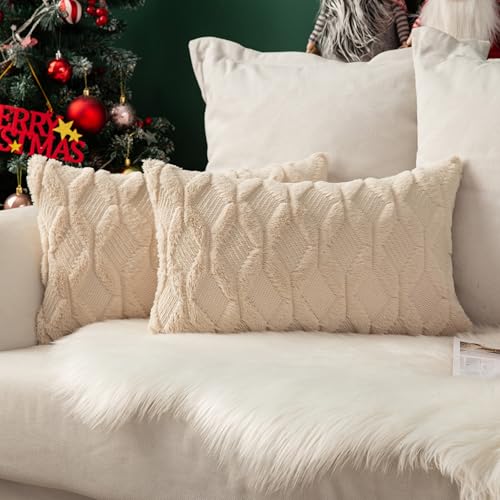 MIULEE Weihnachten Kissenbezüge 2er Set Wolle Sofakissen Sanft Dekokissen Weich Kissenbezug Couchkissen Dekorativ Zierkissenbezug für Sofa Bett Wohnzimmer Schlafzimmer klassischer Style Beige 40x60cm von MIULEE