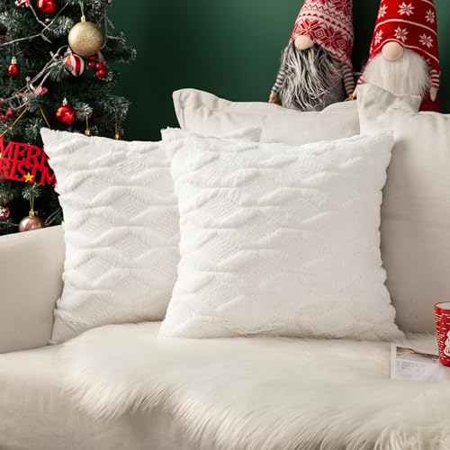 MIULEE Weihnachten Kissenbezüge 2er Set Wolle Sofakissen Sanft Dekokissen Weich Kissenbezug Couchkissen Dekorativ Zierkissenbezug für Sofa Bett Wohnzimmer klassischer Style Reines Weiß 45x45cm von MIULEE