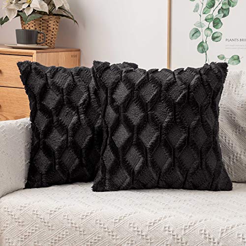 MIULEE Kissenbezüge 2er Set Wolle Sofakissen Sanft Dekokissen Weich Kissenbezug Couchkissen Dekorativ Zierkissenbezug für Sofa Bett Wohnzimmer Schlafzimmer klassischer Style Schwarz45x45cm von MIULEE