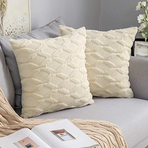 MIULEE Weihnachten Kissenbezüge 2er Set Wolle Sofakissen Sanft Dekokissen Weich Kissenbezug Couchkissen Dekorativ Zierkissenbezug für Sofa Bett Wohnzimmer Schlafzimmer klassischer Style Beige 50x50cm von MIULEE