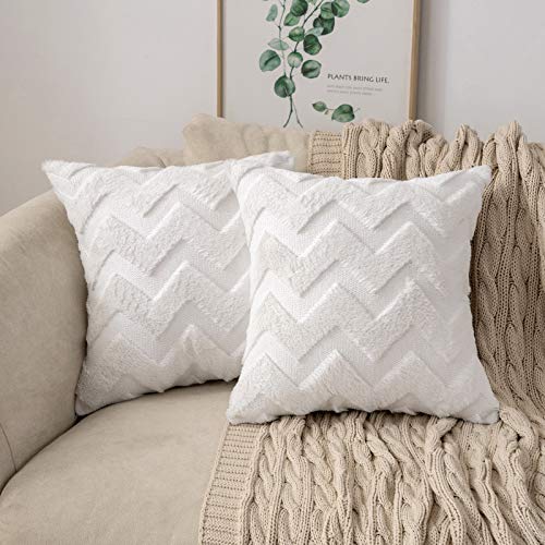 MIULEE 2er Set Wolle Kissenbezüge Sofakissen Dekokissen Welle Polyster Kissenbezüge Couchkissen Weich Kissenbezug Zierkissenbezug Wohnzimmer Schlafzimmer 45x45cm Weiß von MIULEE