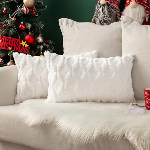 MIULEE Weihnachten Kissenbezüge 2er Set Wolle Sofakissen Sanft Dekokissen Weich Kissenbezug Couchkissen Dekorativ Zierkissenbezug für Sofa Bett Wohnzimmer klassischer Style Reines Weiß 40x60cm von MIULEE