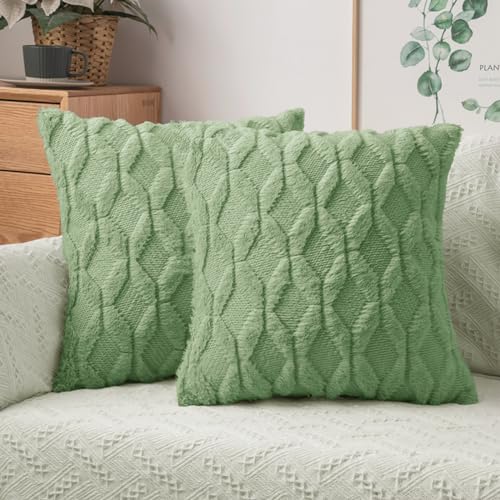 MIULEE Kissenbezüge 2er Set Wolle Sofakissen Sanft Dekokissen Weich Kissenbezug Couchkissen Dekorativ Zierkissenbezug für Sofa Bett Wohnzimmer Schlafzimmer klassischer Style Grün50x50cm von MIULEE