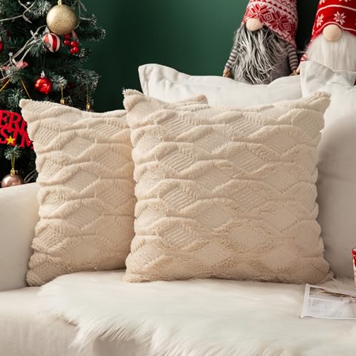 MIULEE Kissenbezüge 2er Set Wolle Sofakissen Sanft Dekokissen Weich Kissenbezug Couchkissen Dekorativ Zierkissenbezug für Sofa Bett Wohnzimmer Schlafzimmer klassischer Style Beige 60x60cm von MIULEE