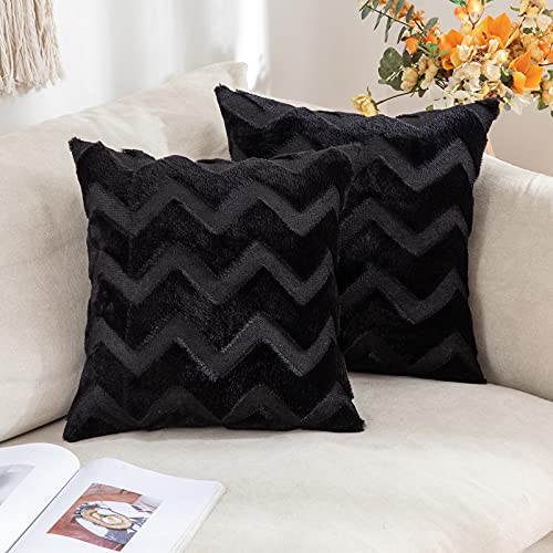 MIULEE 2er Set Wolle Kissenbezüge Sofakissen Dekokissen Welle Polyster Kissenbezüge Couchkissen Weich Kissenbezug Zierkissenbezug Versteckter Reißverschluss Wohnzimmer Schlafzimmer 40x40cm Schwarz von MIULEE