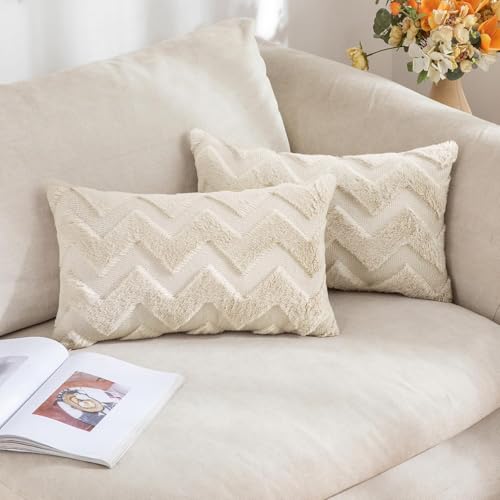 MIULEE 2er Set Wolle Kissenbezüge Sofakissen Dekokissen Welle Polyster Kissenbezüge Couchkissen Weich Kissenbezug Zierkissenbezug Wohnzimmer Schlafzimmer 40x60cm Beige von MIULEE