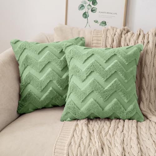 MIULEE 2er Set Wolle Kissenbezüge Sofakissen Dekokissen Welle Polyster Kissenbezüge Couchkissen Weich Kissenbezug Zierkissenbezug Versteckter Reißverschluss Wohnzimmer Schlafzimmer 45x45cm Grün von MIULEE