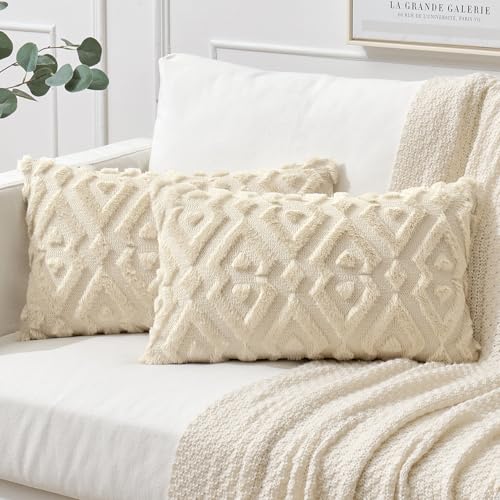 MIULEE 2er Set Wolle Kissenbezüge Weicher Dekokissen Plüsch Kissenbezug Boho Deko Kissen Sofa Aesthetic Geometrische Sofakissen Polyster Zierkissenbezug für Wohnzimmer Schlafzimmer Beige 30x50cm von MIULEE