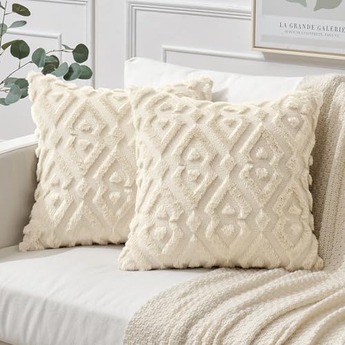 MIULEE 2er Set Wolle Kissenbezüge Weicher Dekokissen Plüsch Kissenbezug Boho Deko Kissen Sofa Aesthetic Geometrische Sofakissen Polyster Zierkissenbezug für Wohnzimmer Schlafzimmer Beige 40x40cm von MIULEE