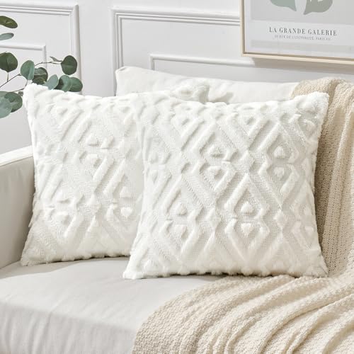 MIULEE 2er Set Weihnachten Wolle Kissenbezüge Weicher Dekokissen Plüsch Kissenbezug Boho Deko Kissen Sofa Aesthetic Geometrische Sofakissen Zierkissenbezug für Schlafzimmer Cremeweiß 40x40cm von MIULEE