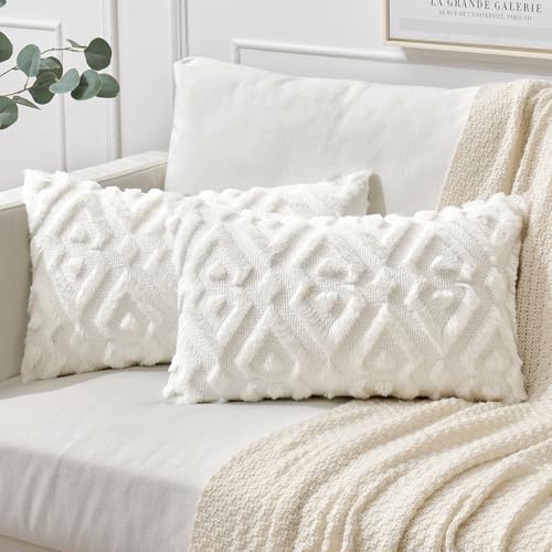 MIULEE 2er Set Wolle Kissenbezüge Weicher Dekokissen Plüsch Kissenbezug Boho Deko Kissen Sofa Aesthetic Geometrische Sofakissen Polyster Zierkissenbezug für Wohnzimmer Schlafzimmer Cremeweiß 30x50cm von MIULEE