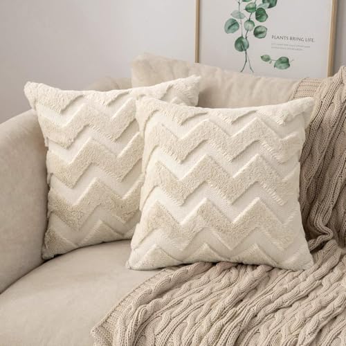 MIULEE 2er Set Wolle Kissenbezüge Sofakissen Dekokissen Welle Polyster Kissenbezüge Couchkissen Weich Kissenbezug Zierkissenbezug Wohnzimmer Schlafzimmer 50x50cm Beige von MIULEE