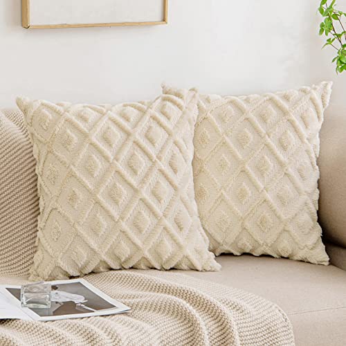 MIULEE Weihnachten Kissenbezüge 2er Set Wolle Sofakissen Sanft Dekokissen Weich Kissenbezug Couchkissen Dekorativ Zierkissenbezug für Sofa Bett Wohnzimmer Schlafzimmer 40x40 cm Beige von MIULEE