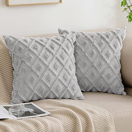 MIULEE Frühling Kissenbezüge 2er Set Wolle Sofakissen Sanft Dekokissen Weich Kissenbezug Couchkissen Dekorativ Zierkissenbezug für Sofa Bett Wohnzimmer Schlafzimmer 40x40 cm Hellgrau von MIULEE