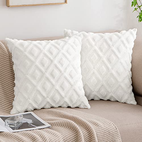 MIULEE Frühling Kissenbezüge 2er Set Wolle Sofakissen Sanft Dekokissen Weich Kissenbezug Couchkissen Dekorativ Zierkissenbezug für Sofa Bett Wohnzimmer Schlafzimmer 40x40 cm Weiß von MIULEE