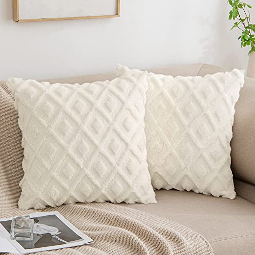 MIULEE Weihnachten Kissenbezüge 2er Set Wolle Sofakissen Sanft Dekokissen Weich Kissenbezug Couchkissen Dekorativ Zierkissenbezug für Sofa Bett Wohnzimmer Schlafzimmer 45x45 cm Creme von MIULEE