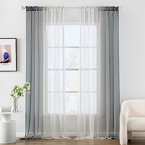 MIULEE Gardine Vorhänge Grau Transparente Wohnzimmer Modern Gardine Zweifarbiger Schiebevorhänge Vorhänge Gardinenschals Schlafzimmer 2er Set 140x280cm von MIULEE