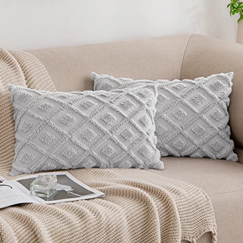 MIULEE Kissenbezüge 2er Set Wolle Sofakissen Sanft Dekokissen Weich Kissenbezug Couchkissen Dekorativ Zierkissenbezug für Sofa Bett Wohnzimmer Schlafzimmer 30x50 cm Hellgrau von MIULEE