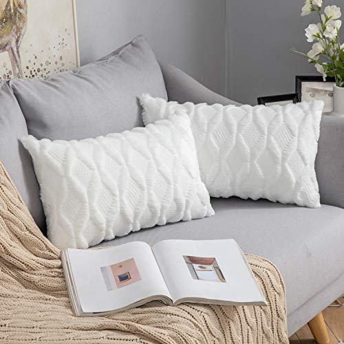 MIULEE Kissenbezüge 2er Set Wolle Sofakissen Sanft Dekokissen Weich Kissenbezug Couchkissen Dekorativ Zierkissenbezug für Sofa Bett Wohnzimmer klassischer Style Reines Weiß 30x50cm von MIULEE