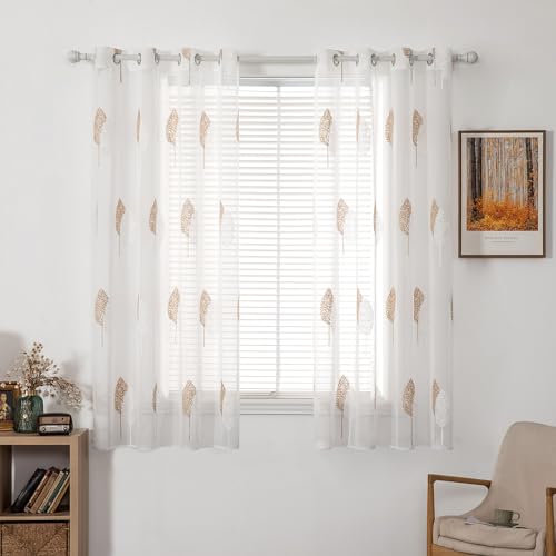 MIULEE Kurz Vorhänge Transparent mit Braun und Weiss Blätter Muster, Modern Stickerei Gardinen Ösen Für Kleines Fenster Kurzgardine, 2er Set Schöne Blätter Muster Vorhang Fenster H 145 x B 140 MIULEE Kurz Vorhänge Transparent mit Braun und Weiss Blätter Muster, Modern Stickerei Gardinen Ösen Für Kleines Fenster Kurzgardine, 2er Set Schöne Blätter Muster Vorhang Fenster H 145 x B 140 von MIULEE