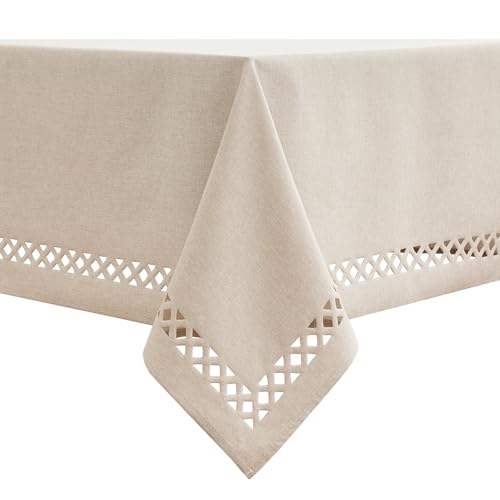 MIULEE Leinen Optik Tischdecke Abwaschbar Lotuseffekt Eckig Rechteckig 100x140cm Tischtuch Polyester Wasserabweisend Tischwäsche Schmutzabweisend Abwischbare Tafeldecke für Party Küche Beige von MIULEE