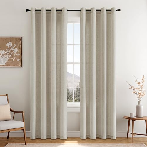 MIULEE Vorhänge Gardinen Leinen mit Ösen Transluzente Leinenvorhänge Moderne Leinenoptik Wohnzimmer Küche Schlafzimmer Vorhänge 2 Stück 140x260 cm Leinen Beige von MIULEE