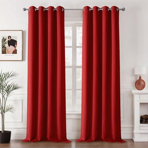 MIULEE Vorhänge Rot Blickdicht mit Ösen, Schöner Weicher Verdunklungsvorhänge zum Verdunkeln von Räumen, 2er Set Gardinen Abdunkelnd Schlafzimmer Wohnzimmer Thermovorhang Kälteschutz 140X260 cm von MIULEE