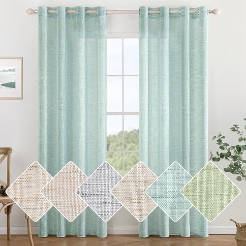 MIULEE Vorhang Gardinen Leinen mit ösen Voile Vorhänge Leinenoptik Gardinen Wohnzimmer Modern Fensterschal Kinderzimmer küchengardinen Schlaufenschal 2er Set 140x145 cm Blau von MIULEE