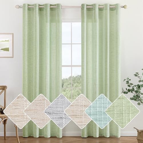 MIULEE Vorhang Gardinen Leinen mit ösen Voile Vorhänge Leinenoptik Gardinen Wohnzimmer Modern Fensterschal Kinderzimmer küchengardinen Schlaufenschal 2er Set 140x145 cm Grün von MIULEE