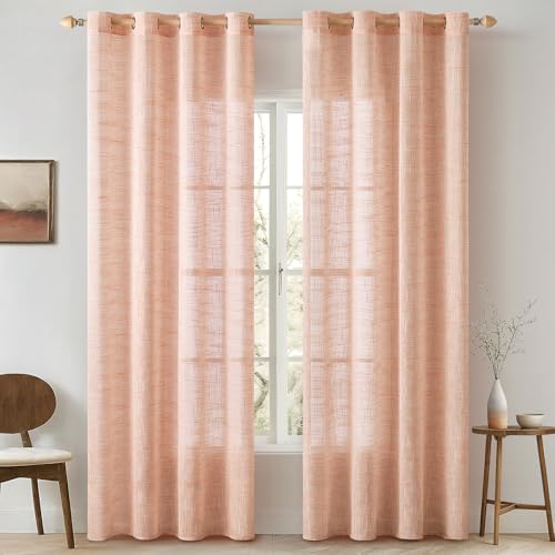 MIULEE Vorhang Gardinen Leinen mit ösen Voile Vorhänge Leinenoptik Gardinen Wohnzimmer Modern Fensterschal Kinderzimmer küchengardinen Schlaufenschal 2er Set 140x145 cm Orange von MIULEE