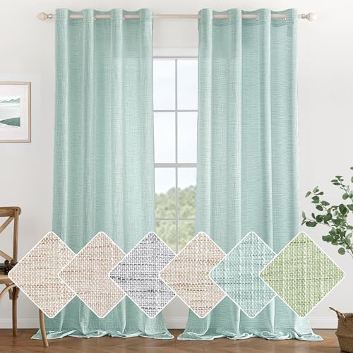 MIULEE Vorhang Gardinen Leinen mit ösen Voile Vorhänge Leinenoptik Gardinen Wohnzimmer Modern Fensterschal Kinderzimmer küchengardinen Schlaufenschal 2er Set 140x245 cm Blau von MIULEE