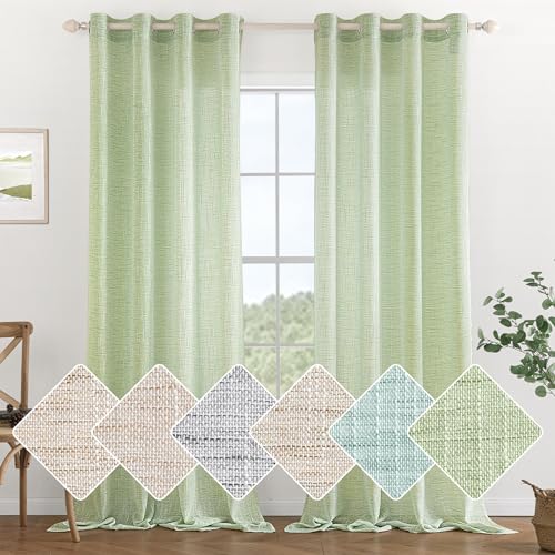 MIULEE Vorhang Gardinen Leinen mit ösen Voile Vorhänge Leinenoptik Gardinen Wohnzimmer Modern Fensterschal Kinderzimmer küchengardinen Schlaufenschal 2er Set 140x245 cm Grün von MIULEE