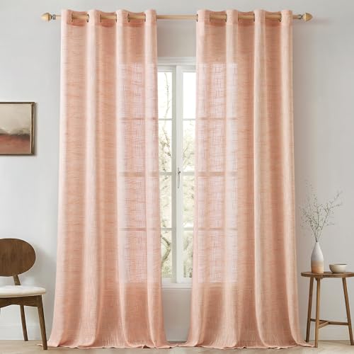 MIULEE Vorhang Gardinen Leinen mit ösen Voile Vorhänge Leinenoptik Gardinen Wohnzimmer Modern Fensterschal Kinderzimmer küchengardinen Schlaufenschal 2er Set 140x245 cm Orange von MIULEE