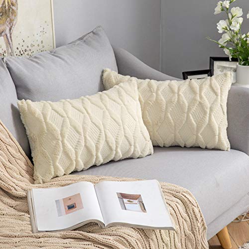 MIULEE Kissenbezüge 2er Set Wolle Sofakissen Sanft Dekokissen Weich Kissenbezug Couchkissen Dekorativ Zierkissenbezug für Sofa Bett Wohnzimmer Schlafzimmer klassischer Style Beige 30x50cm von MIULEE