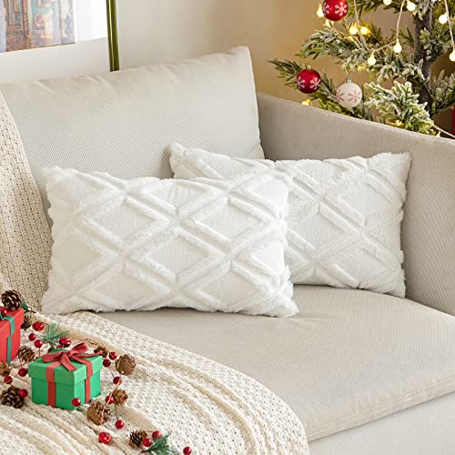 MIULEE 2er Set Kissenbezug Weihnachten Zierkissen Wolle Kissenbezüge Samt Fellkissen kissenhülle kuschelkissen Boho Deko Kissen Flauschig Sofakissen Dekokissen für Sofa Schlafzimmer 40x60 cm Weiß von MIULEE