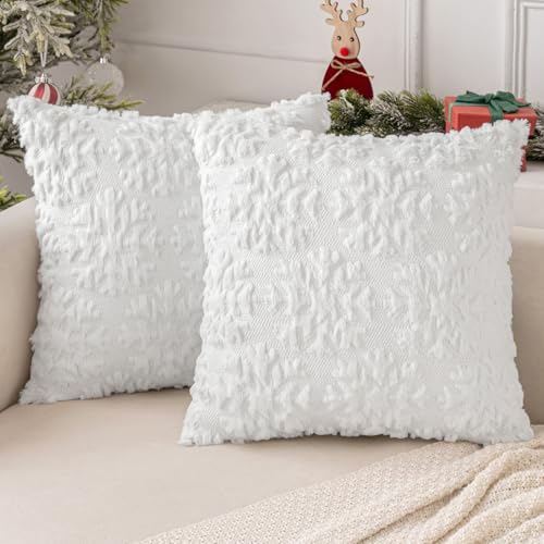 MIULEE Weihnachten Kissenbezug Weihnachtstag 2er Set Kurz Wolle und Samt Kissenbezüge Deko Luxuriöses Winter Zierkissenbezug für Sofa Schlafzimmer Wohnzimmer, Runde Schneeflocken, Weiß, 45x45cm von MIULEE