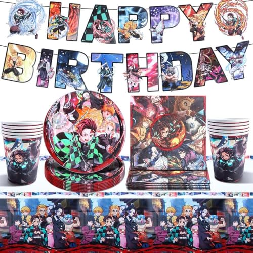 MIUNUO Party Geschirr, Geburtstag Partygeschir, Geburtstag Deko, Party Dekoration,Anime Partygeschirr Set mit Banner Tischdecken Teller Becher Serviette von MIUNUO