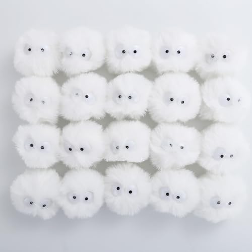 Miupoo Pompons mit Augen zum Basteln, Halloween-Kostüm, Pompons, Dekorationen, Basteln, Pompons mit Kulleraugen, flauschige Pompom-Bälle mit elastischer Schlaufe, 20 Stück, 5 cm, Weiß von MIUPOO