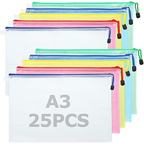 MIVIDE 25 Stück Dokumententasche A3, Dokumentenmappe Reißverschluss Wasserdicht, 5 Farben Dokumententasche Reißverschluss a3 für Dokumente, Quittung, Papier, Schreibwaren (44 x 31.5cm) von MIVIDE