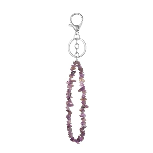 MIXOAE 10 stücke Mode Naturstein Schlüsselanhänger Chip Perlen Nuggets Fluorit Amethyst Rosenquarz Kristall Schlüsselbund Tasche Auto Hängen Charme(Amethyst) von MIXOAE