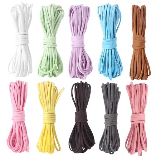 10 Stücke Lederband 3mm x 5m Leder Schnur Faux Wildleder Schnur Lederschnur Bunte Wildleder Lederband für Ketten mit 100pcs Schnurenden Lederbänder für DIY Armband Halskette Schmuck Handwerk von MIYUANGKJ