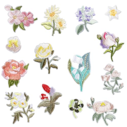 14 Stück Patches zum Aufbügeln Blumen Bestickte Aufnäher Bügelflicken Embroidered Iron on Patches Aufbügelflicken Bügelbilder für DIY Jacken Jeans Hemden Kleidung und Handarbeiten von MIYUANGKJ