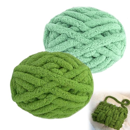 2 Stück Dicke Wolle 500g/25m Armstricken Wolle XXL Chunky Wolle Flauschig Dickes Garn Stricken Weiches Wollgarn Schlauchgarn Handstrickgarn Chunky für Taschen, Decken, Tasche,DIY-Kunsthandwerk （Grün） von MIYUANGKJ