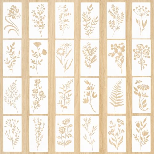 24 Stück Schablonen Blumen 15 x 7.5cm Malschablonen zum Malen DIY Blattmalerei Vorlagen Malerei Zeichenschablonen Wiederverwendbar Blatt Stencil Schablonen für Scrapbooking Holz Möbel Deko von MIYUANGKJ