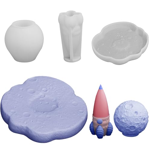 Silikonform Teller mit Weltraum-Motiv 3 Stück Silikonformen Planet Gießformen Formen Mond Kerzen Gießform Raumschiff Silikon Kerzenformen Silicone Mold für DIY Aromatherapie Kerzen Handwerk Ornamente von MIYUANGKJ