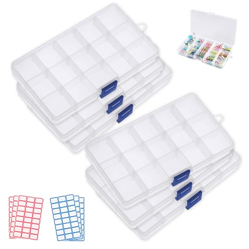 MIYUANGKJ 6 stk Plastik Sortierbox Transparent Sortimentskasten Sortierbox mit verstellbaren Trennwänden Sortierboxen für Kleinteile Perlen Schrauben Büromaterial mit 6 Bogen Etikettenaufklebern von MIYUANGKJ