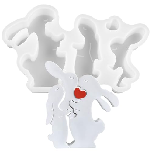 Silikonformen Gießformen Ostern Silikon Gießform Hase Familie Puzzle Epoxidharz Formen Kunstpuzzle Herzform 3D Kerze Silikonform für Desktop Ornament Home Tischdekoration von MIYUANGKJ